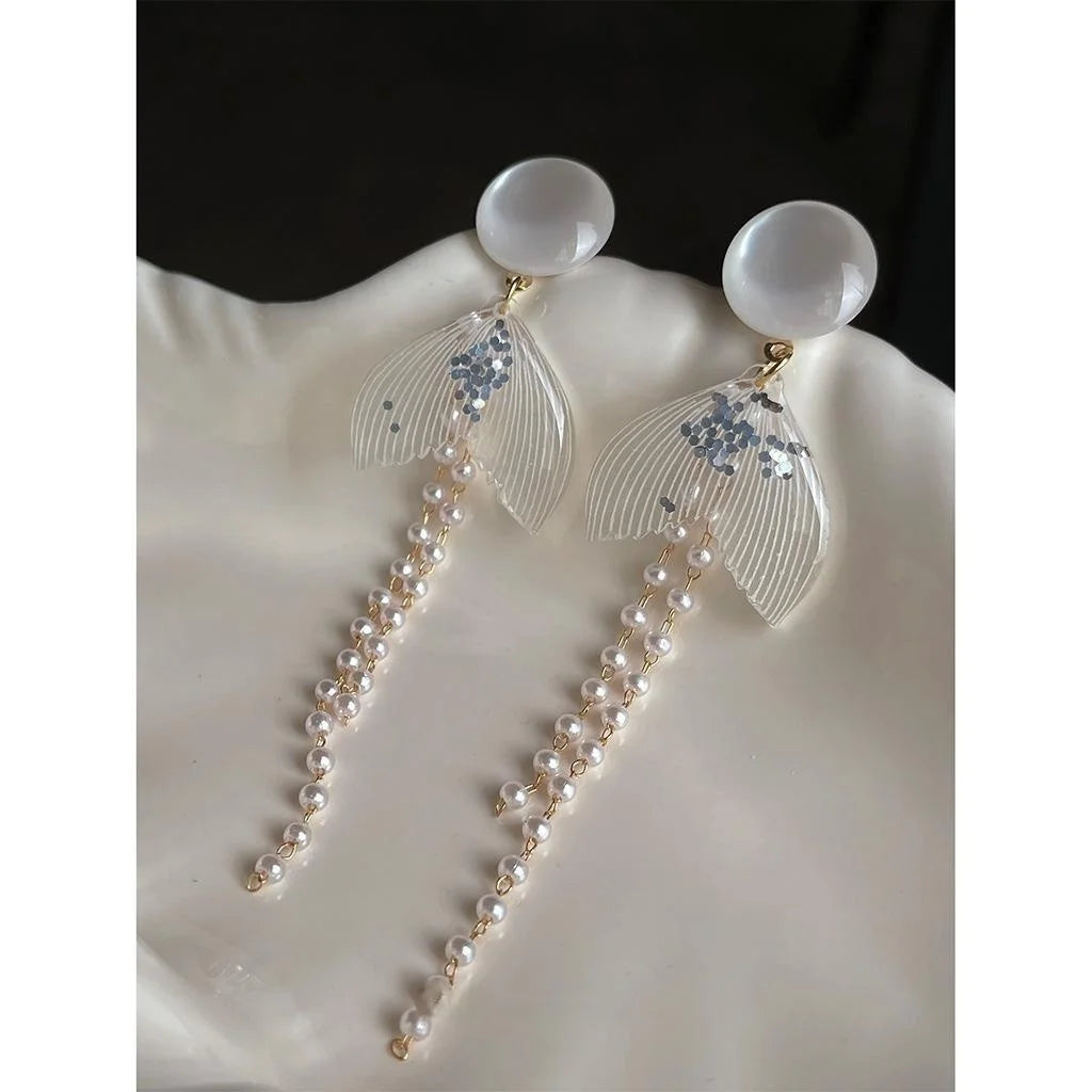 Vacation Style Long Resin Fishtail Drop Earrings Geometric Round Line Beach Fashion Jewelry
