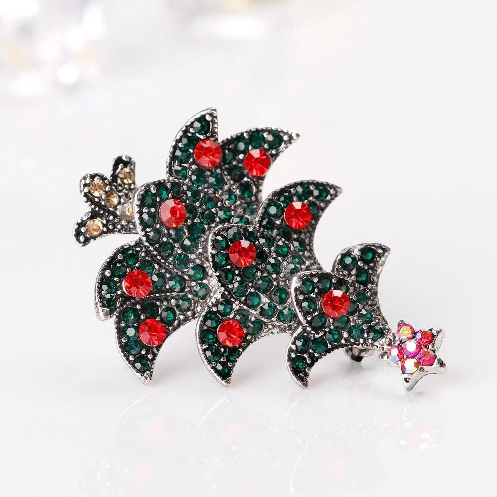 Elegant Christmas Tree Rhinestone Alloy Brooch With Star, Festive Lapel Pin Corsage Gift For Women