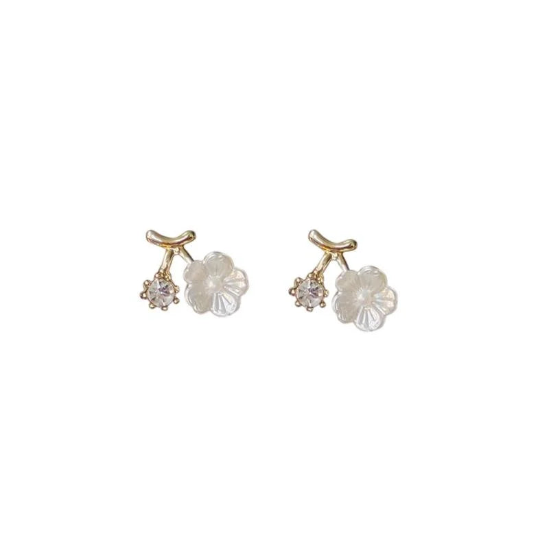 14K Gold Plated Alloy Flower Stud Earrings for Women Fresh Style Ear Jewelry