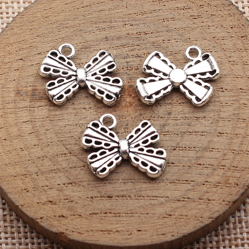 18x14mm 1.3g Antique Silver Zinc Alloy Bowknot Butterfly Charm Pendant for DIY Bracelet Necklace Making