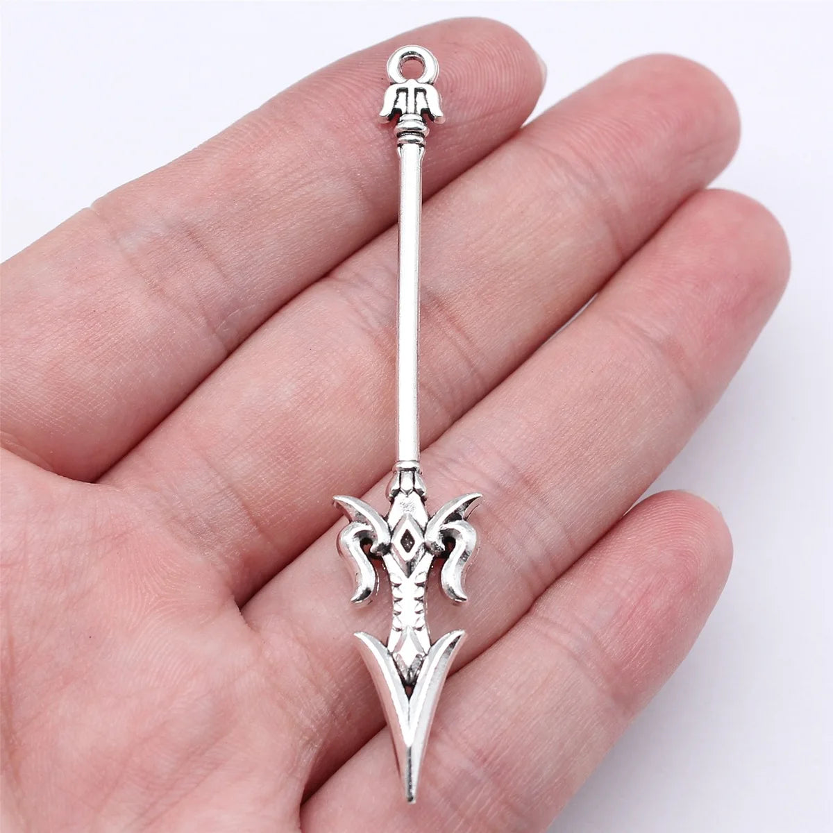 69mm 3.5g Antique Silver Zinc Alloy Cosplay Weapon Knife Sword Spear Halberd Charm Pendant for DIY Jewelry