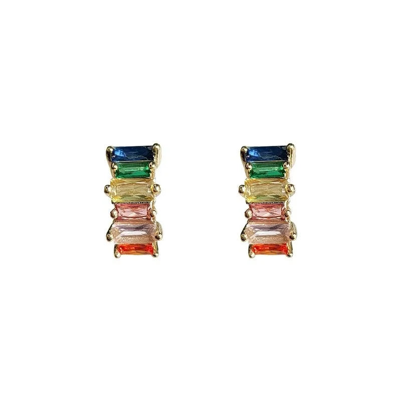 Copper C Shaped Hoop Earrings Non Pierced Clip On Colorful Zircon Korean Minimalist Jewelry