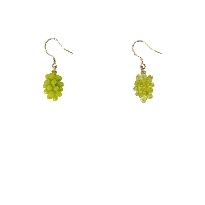 Fresh Resin Grape Fruit Drop Earrings For Women, Sweet Forest Style Niche Design Jewelry