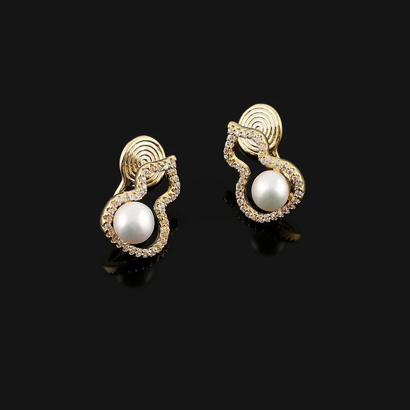 Elegant Gourd Outline Pearl Rhinestone Alloy Stud & Clip On No Piercing Women's Fashion Earrings