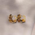Handmade Copper Tiger Eye Geometric Twisted Round Vintage Maillard Style Drop Earrings