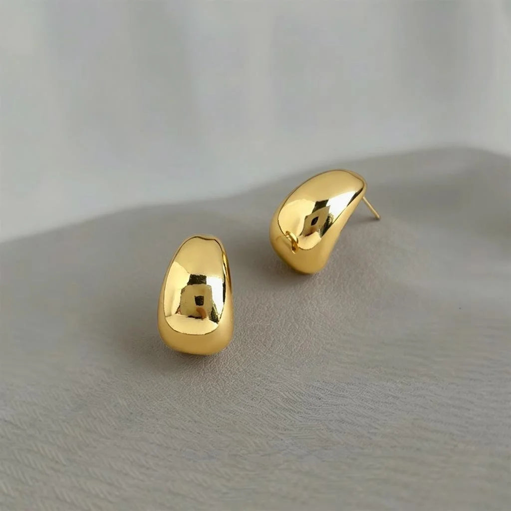 Luxury Copper Teardrop Stud Earrings Smooth Gold Metal Geometric Minimalist Jewelry