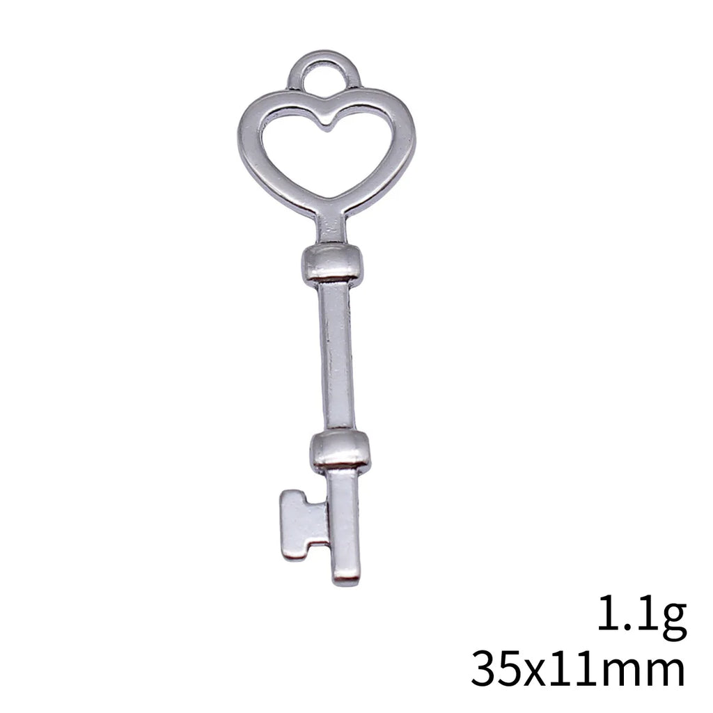 35x11mm 1.1g Antique Silver Zinc Alloy Heart Key Charm Pendant for DIY Necklace Bracelet Making