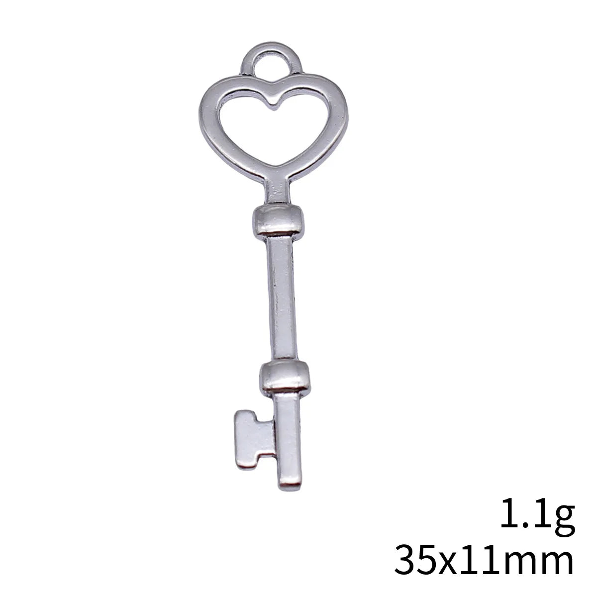 35x11mm 1.1g Antique Silver Zinc Alloy Heart Key Charm Pendant for DIY Necklace Bracelet Making