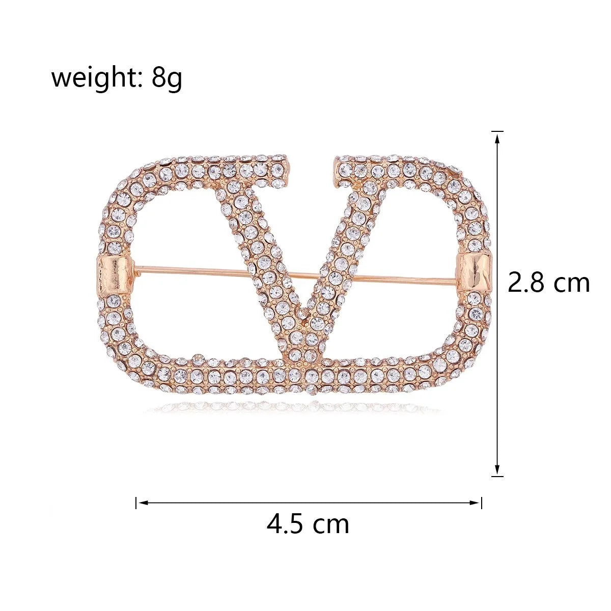 Luxury V Letter Rhinestone Alloy Brooch, Elegant Silver Lapel Pin Corsage For Suit Coat Accessory Gift