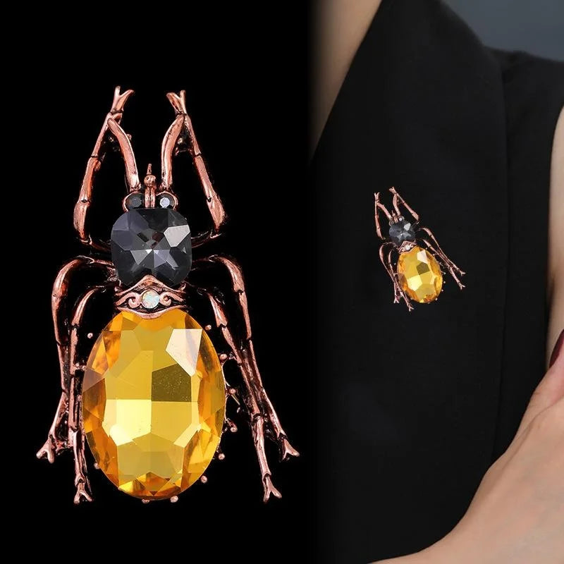 Vintage Rhinestone Beetle Brooch With Green Crystal Alloy Insect Lapel Pin, Elegant Suit Accessory Gift