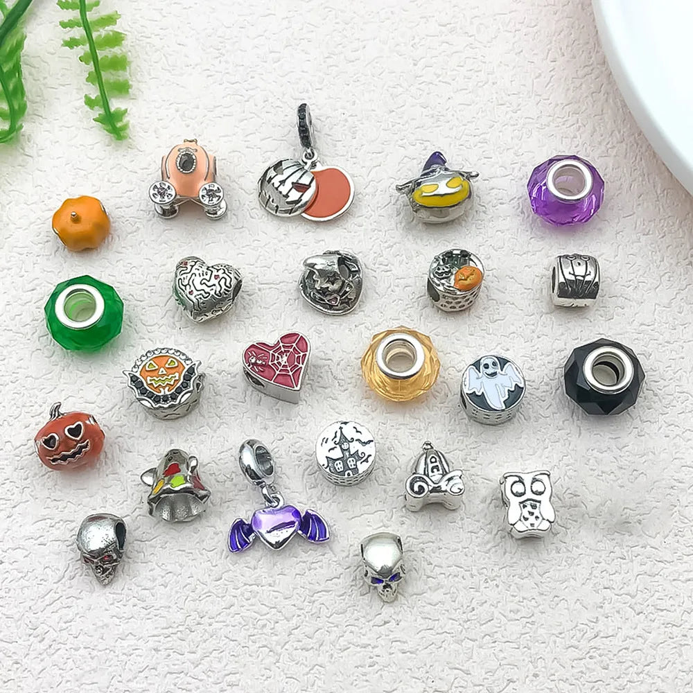 Zinc Alloy Halloween Ghost Pumpkin Carriage Large Hole Beads for DIY Bracelet Jewelry