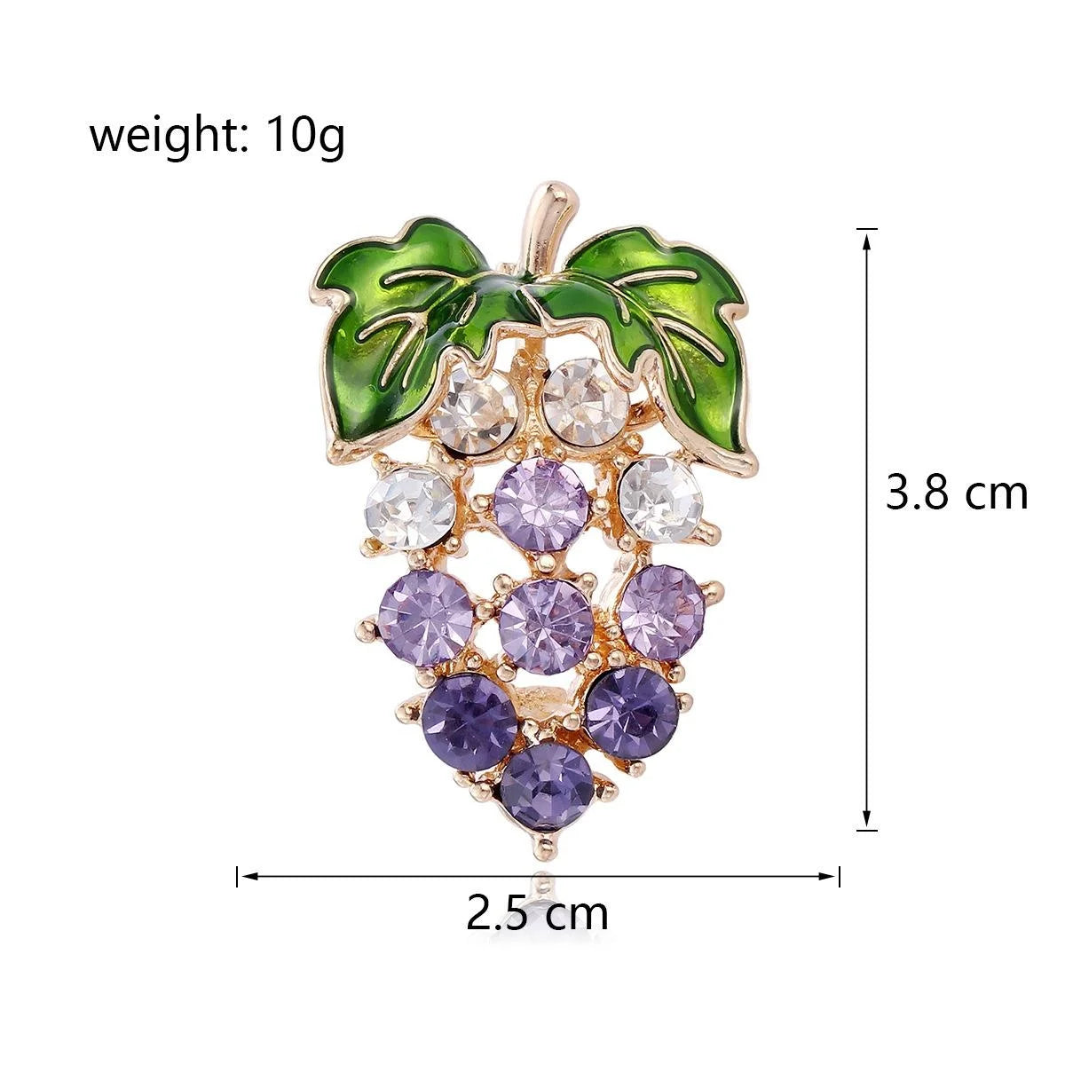 Elegant Rhinestone Grape Brooch With Green Enamel Leaves, Gold Tone Alloy Lapel Pin Corsage Gift