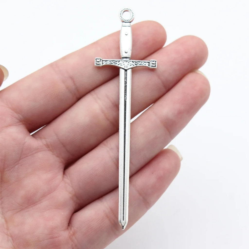 85x24mm 4.7g Multicolor Zinc Alloy Long Sword Charm Pendant for DIY Necklace Keychain Jewelry Making