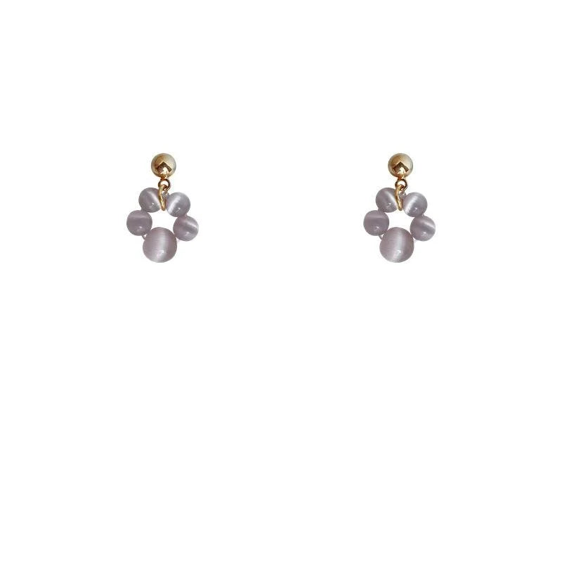 14K Gold Plated Purple Synthetic Cat Eye Stone Stud Earrings French Vintage Irregular Geometric