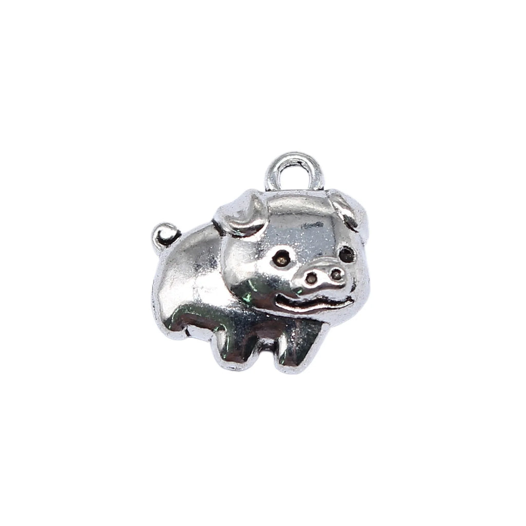 14x13mm 0.67g Antique Silver Zinc Alloy Pig Charm Pendant for DIY Bracelet Necklace Jewelry Making