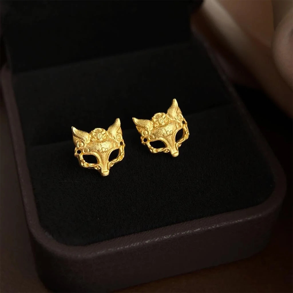 Gilded Copper Fox Stud Earrings Sandblasted Premium Fashion Jewelry