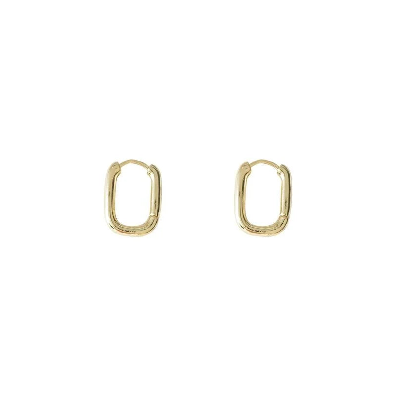 14K Gold Plated Copper Smooth Oval Hoop Drop Earrings For Women Sweet Cool Daily Wear