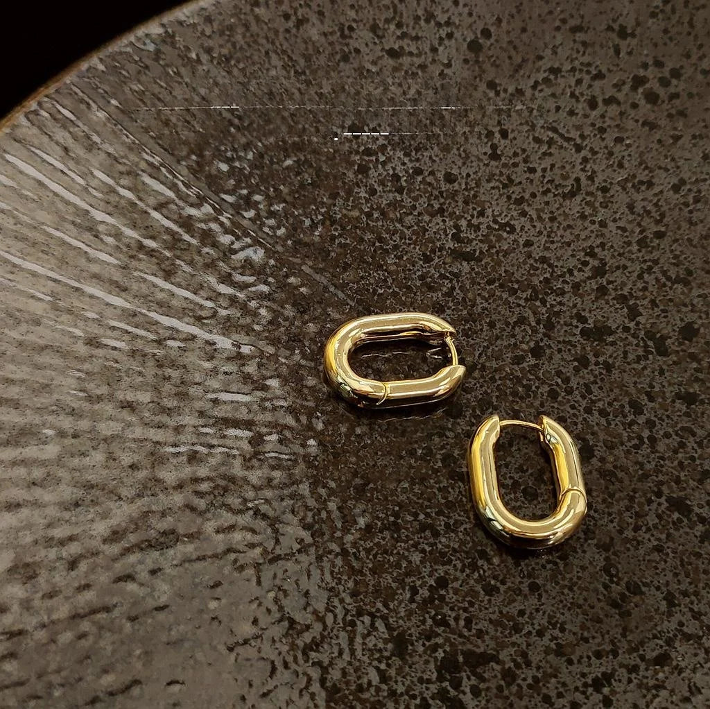 14K Gold Plated Eco Copper Oval Drop Earrings Minimalist Korean Japanese Geometric Ear Jewelry