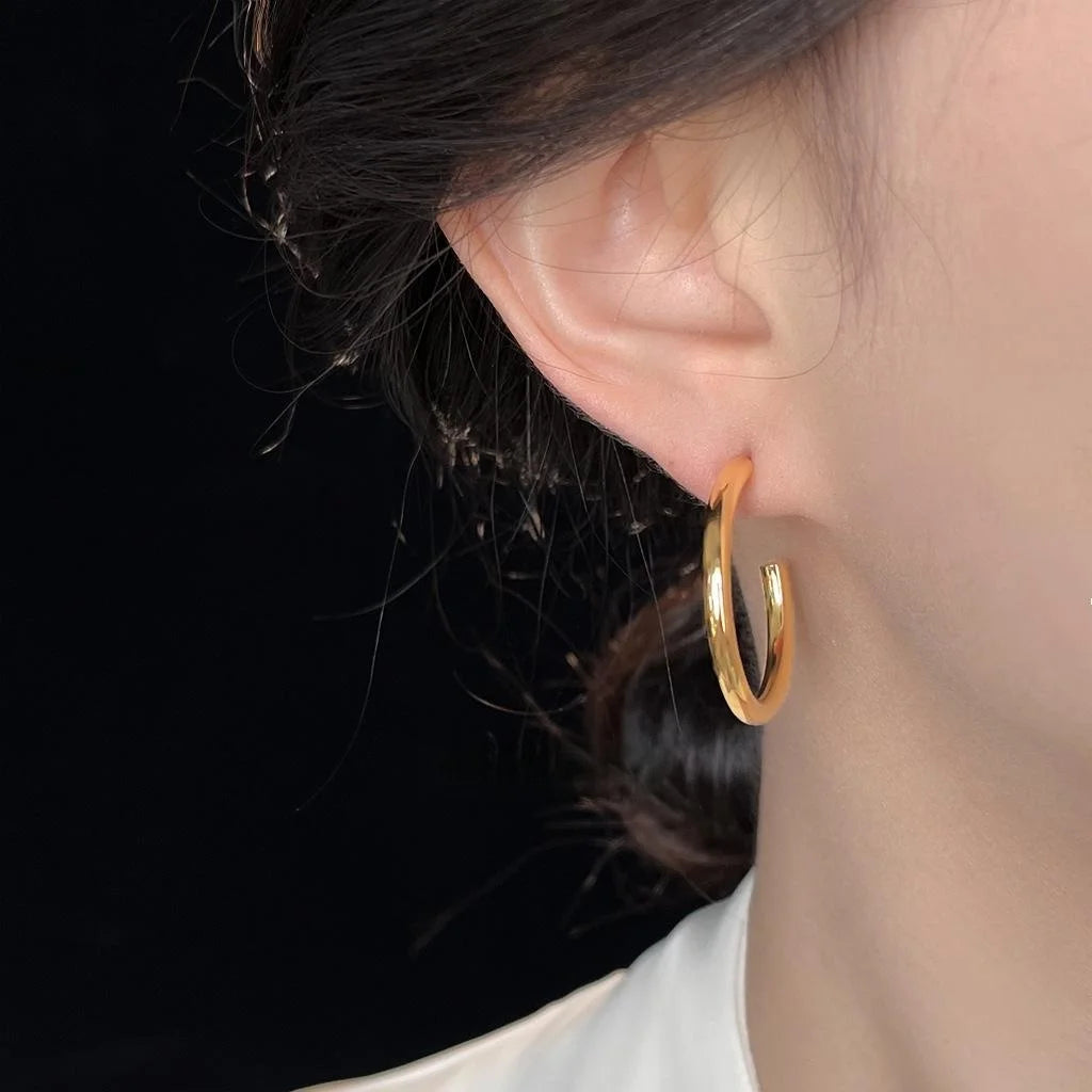 Minimalist 14K Plated Copper Smooth Round Stud Earrings Korean Style