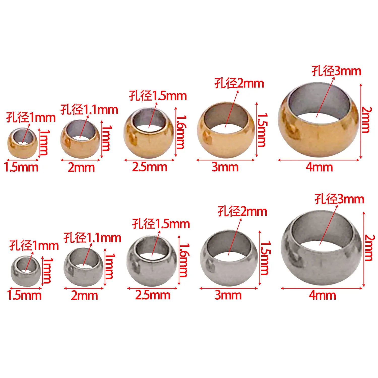 Stainless Steel Gold Plated Clip-On Flat Spacer Bead for Bracelet Necklace Making
