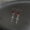 Copper Red Rose Flower Drop Earrings, Minimalist Sweet Cool Style