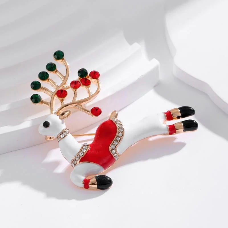 Cute Christmas Reindeer Enamel Rhinestone Alloy Brooch, Elegant Lapel Pin Corsage Suit Accessory Gift