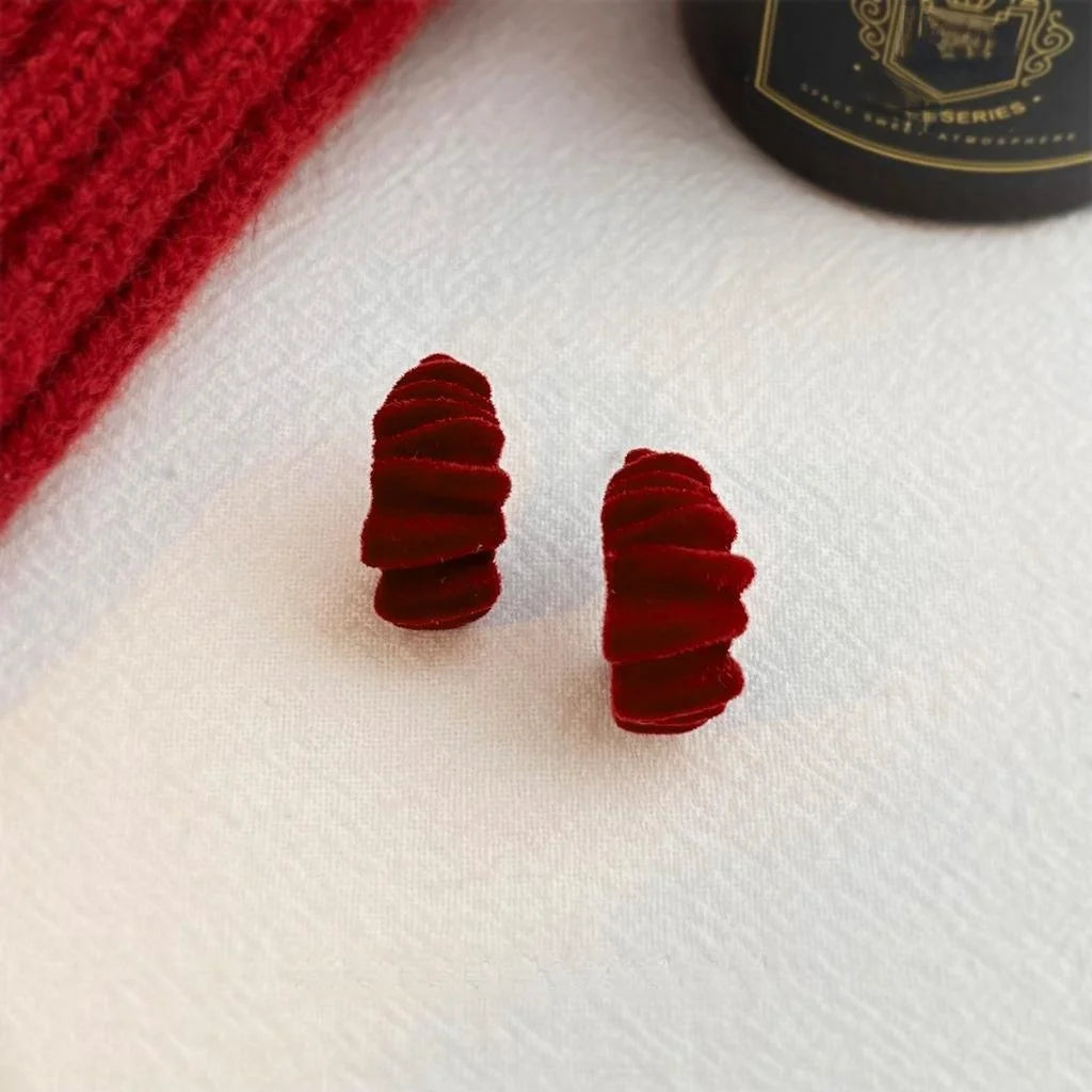 2025 Winter Flocked Geometric Hoop Drop Earrings, Hong Kong Retro Textured Style