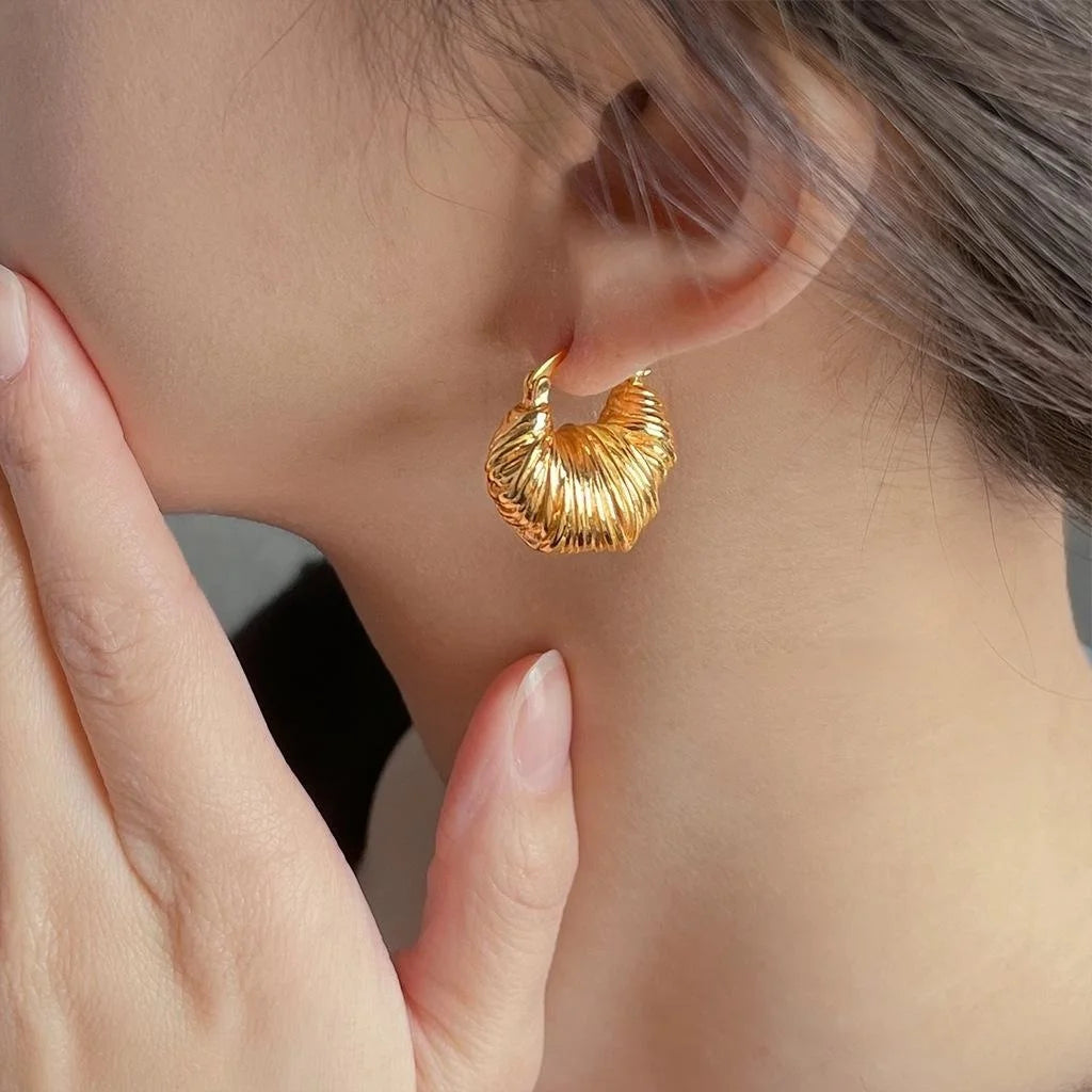 Vintage Copper Braided Thread Coil Croissant Drop Earrings Irregular Geometric Statement Jewelry
