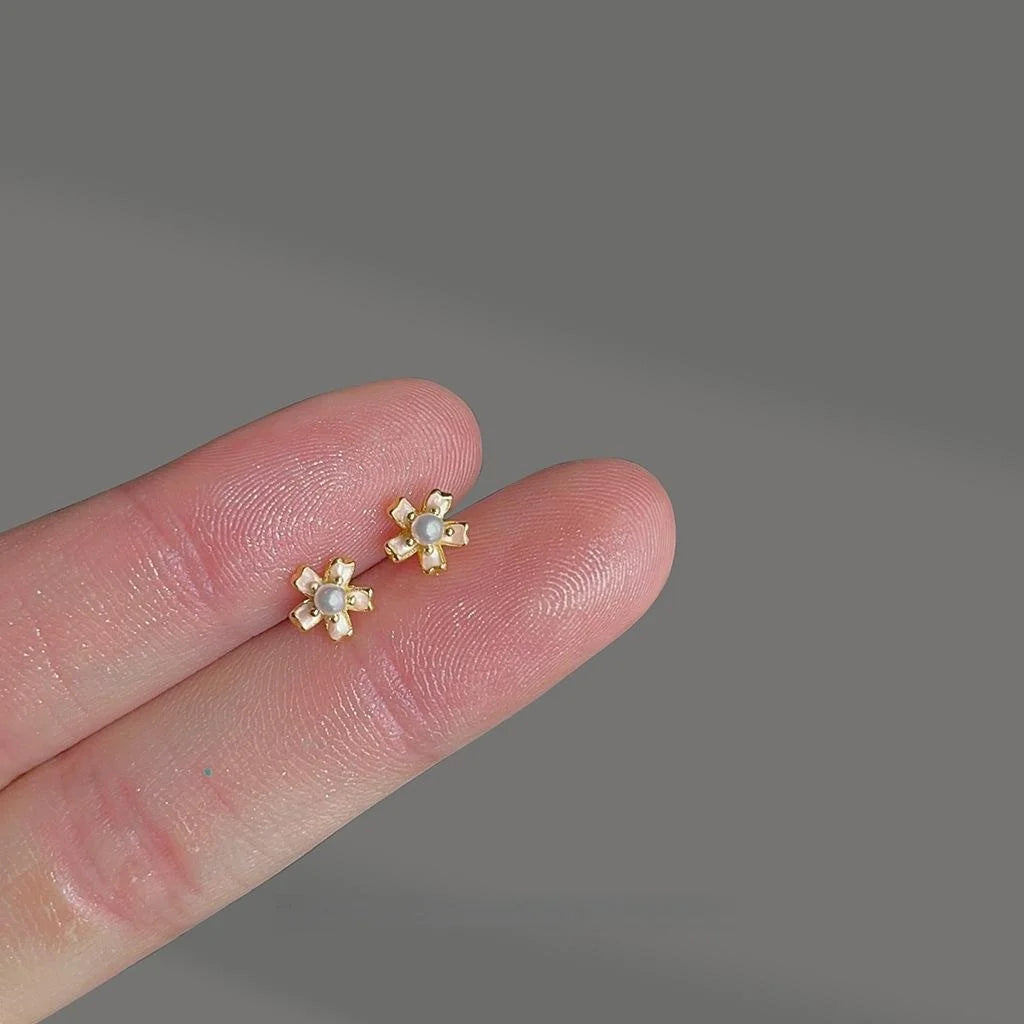 Mini Flower 14K Plated Copper Stud Earrings, Fresh Simple Versatile Jewelry