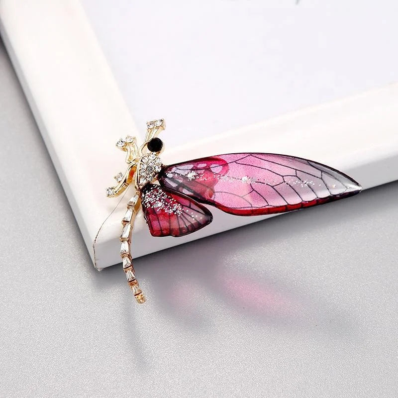 Elegant Colorful Dragonfly Rhinestone Brooch With Translucent Wings, Luxury Lapel Pin Suit Accessory Gift