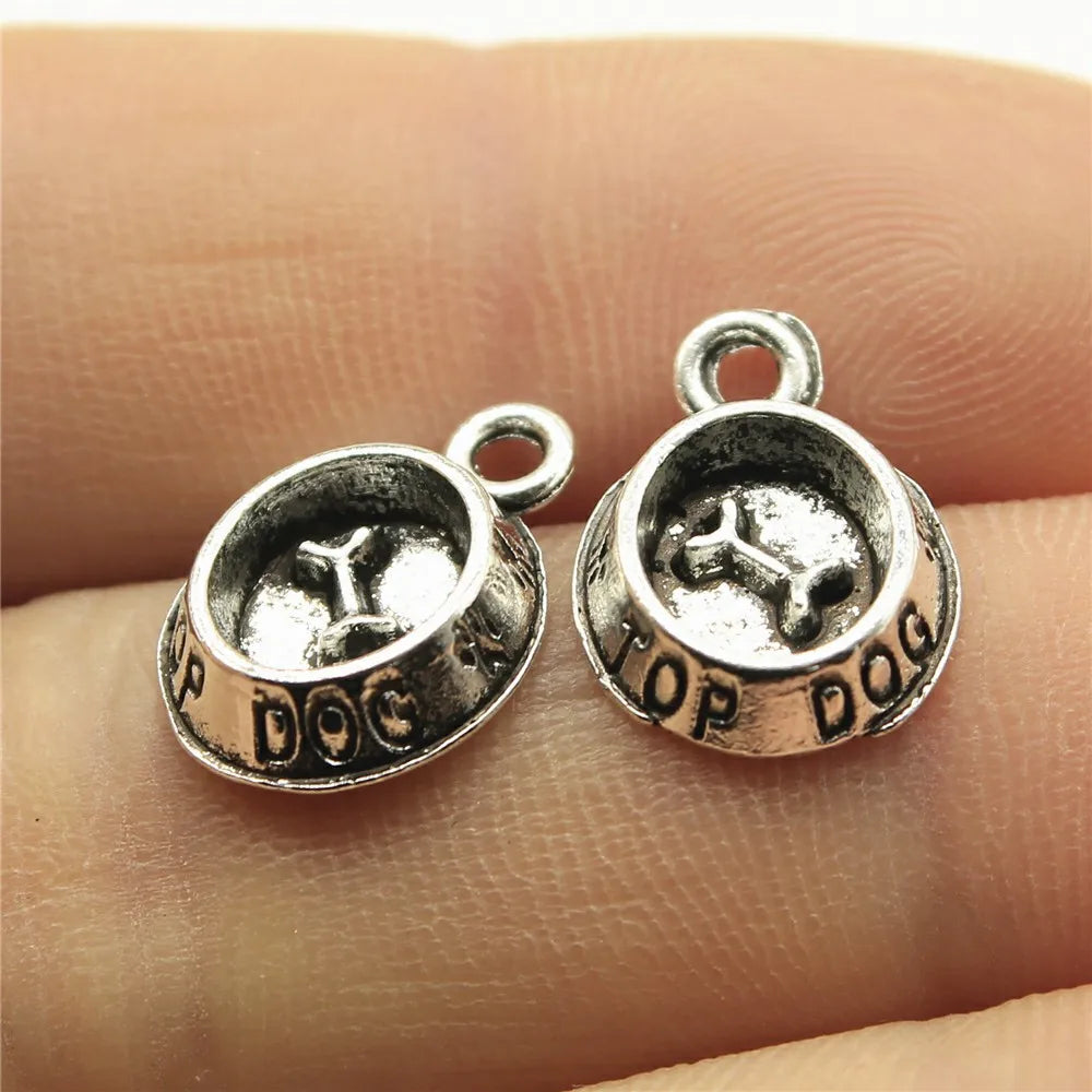 15x10mm 0.9g Multicolor Zinc Alloy Dog Bowl Charm Pendant for DIY Pet Theme Jewelry Making