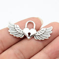 45x20mm 4.8g Antique Silver Zinc Alloy Wing Heart Lock Charm Pendant for DIY Necklace Making