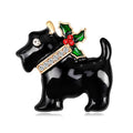 Cute Christmas White Dog Alloy Enamel Rhinestone Brooch Luxury Holiday Lapel Pin Suit Accessory Gift