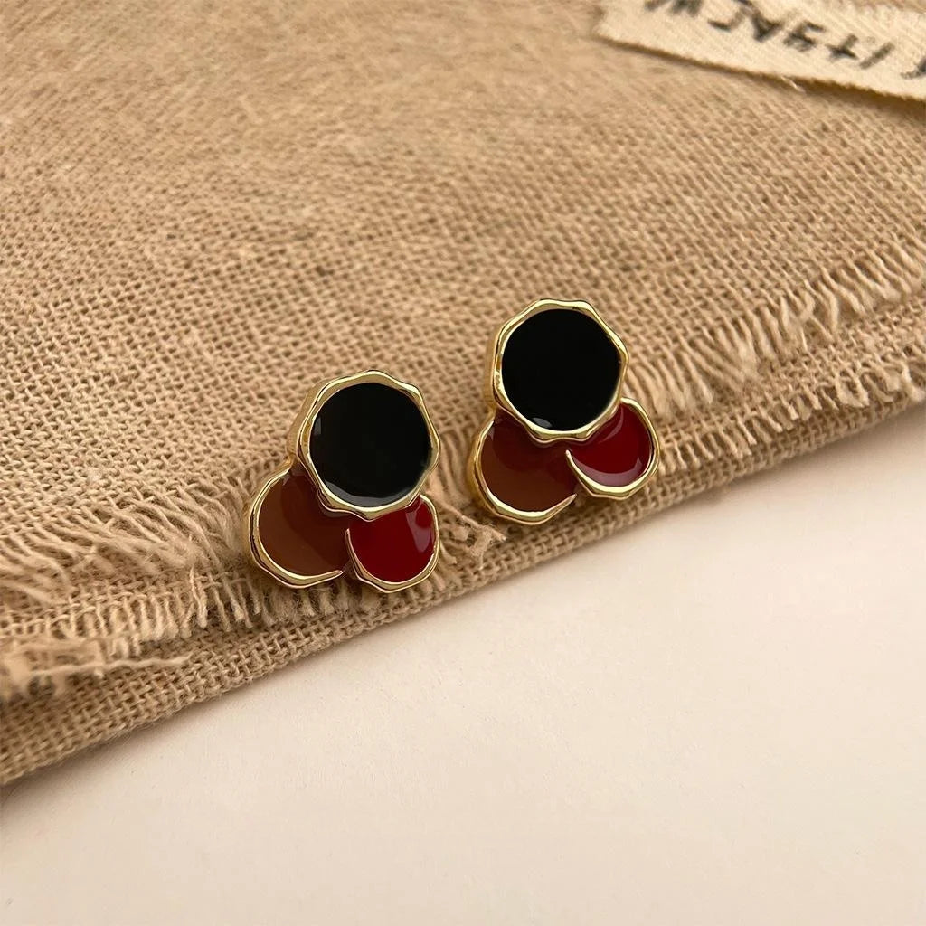 Minimalist Contrast Color Geometric Round Enamel Copper Stud Earrings