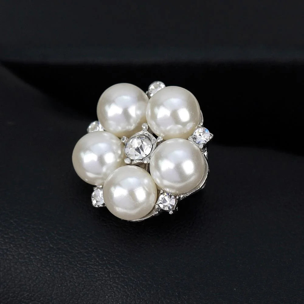 Elegant Pearl Flower Brooch With Rhinestone Accents, Luxury Lapel Pin Corsage For Women's Suit Gift