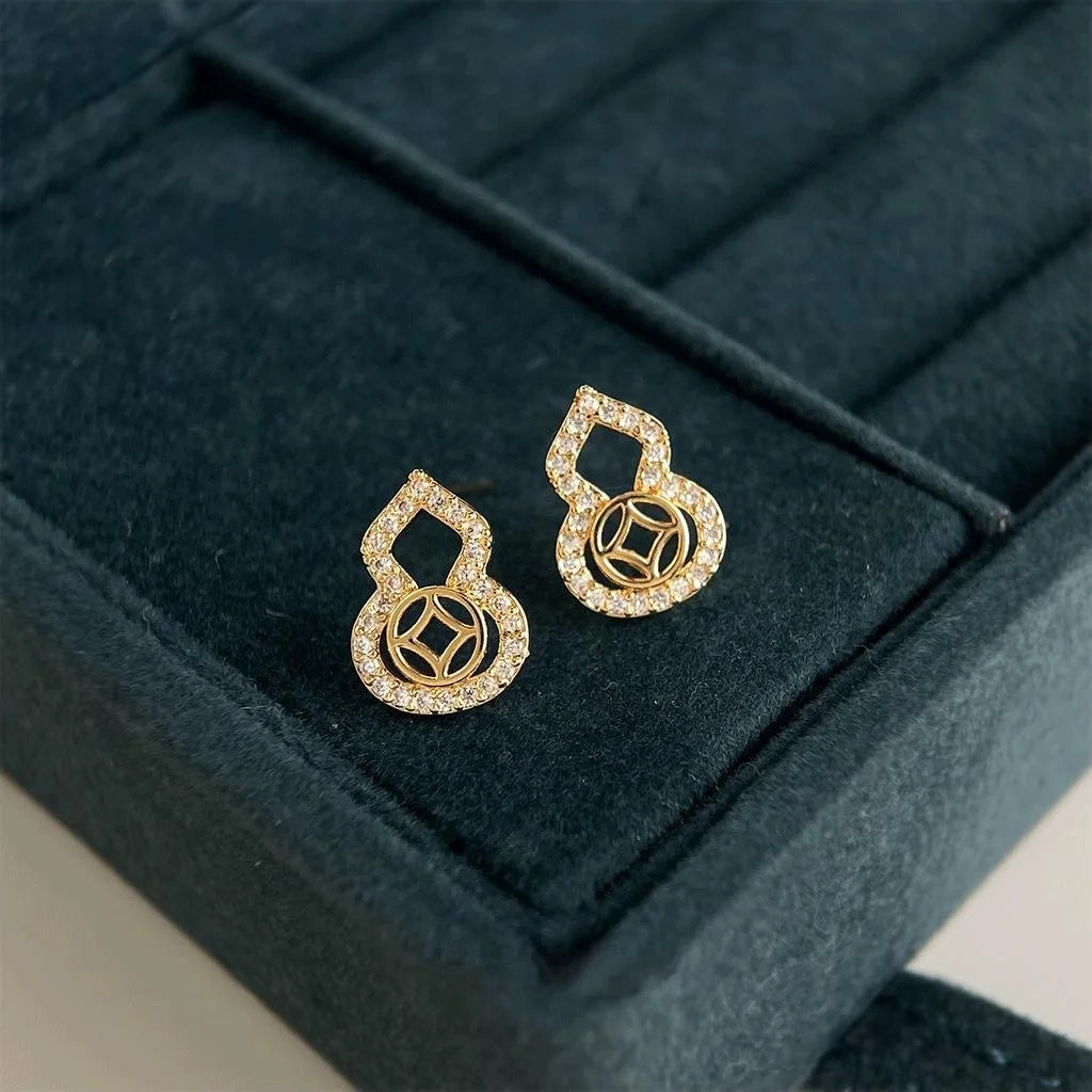 Light Luxury Gourd Micro Pave Zircon Copper Stud Earrings For Women