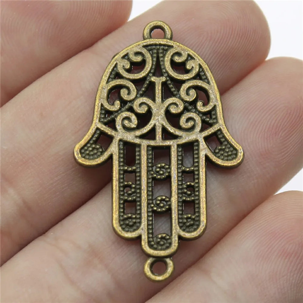 38x24mm 4.7g Multicolor Zinc Alloy Hamsa Hand Connector Charm for DIY Bracelet Necklace Making
