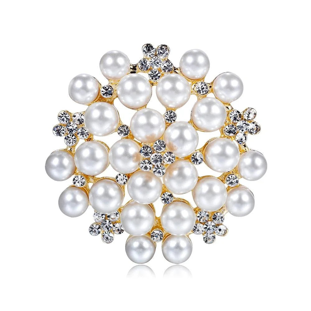 Elegant Pearl And Rhinestone Flower Bouquet Brooch, Alloy Lapel Pin Corsage For Women's Suit Accessory Gift