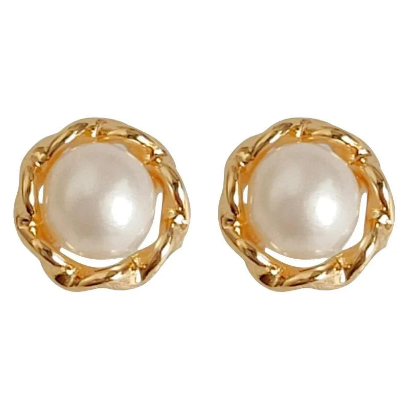 Minimalist Freshwater Pearl Stud Earrings 14K Plated Copper Geometric Light Luxury Jewelry