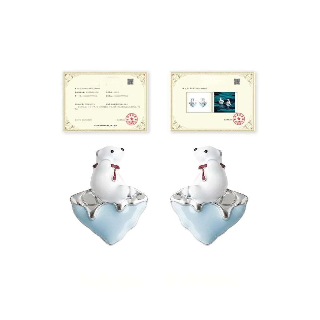 Cute Polar Bear Enamel Copper Stud Earrings Style Designer Animal Jewelry
