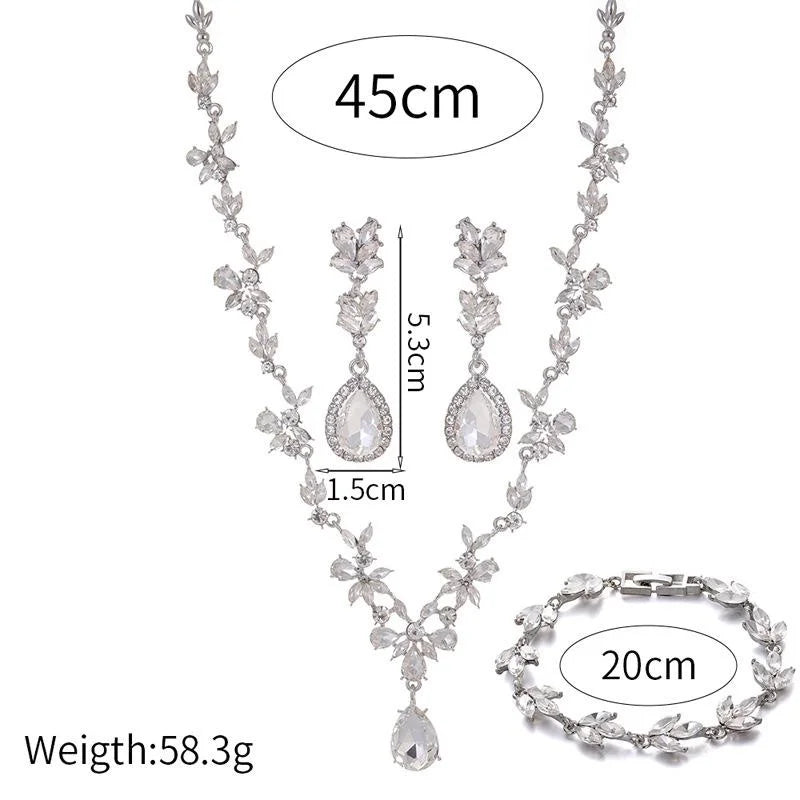 Luxury Rhinestone Water Drop Bridal Jewelry Set With Necklace Bracelet Earrings For Wedding Party