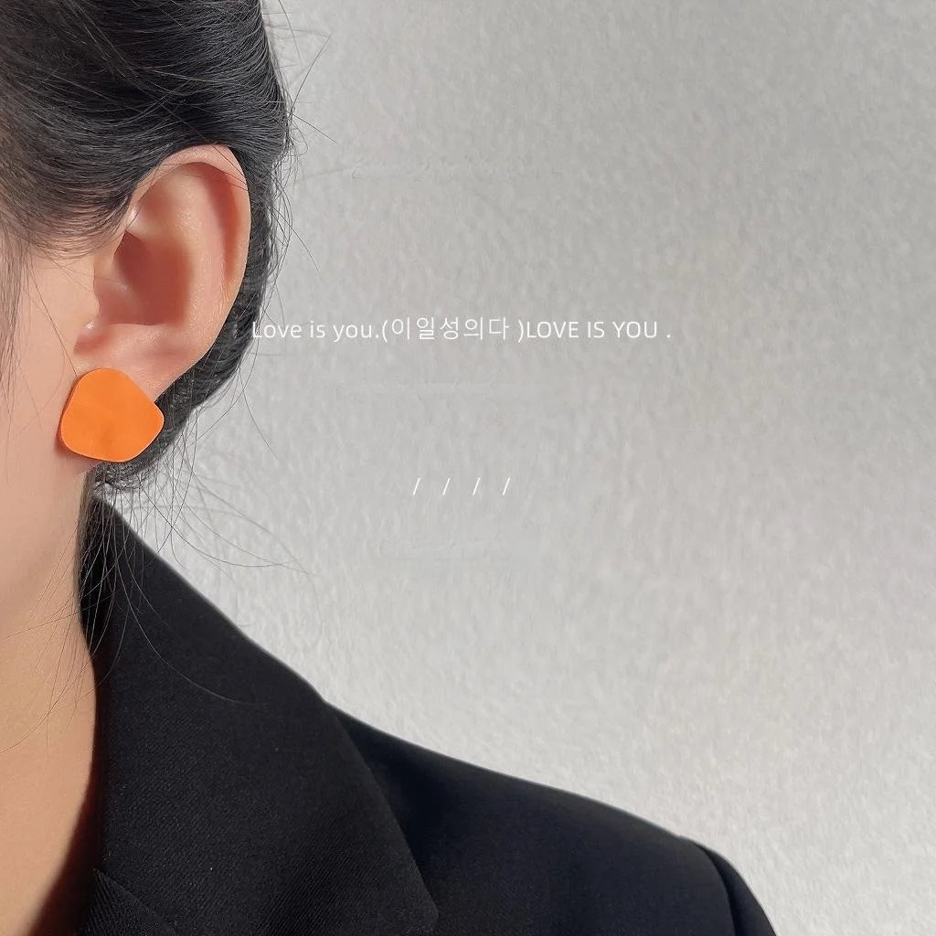 Matte Enamel Irregular Geometric Stud Earrings With Silver Plated Pins For Women