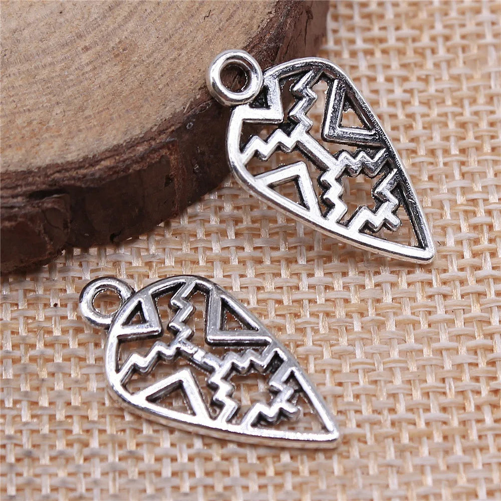 24x13mm 1.2g Antique Silver Zinc Alloy Geometric Hollow Pattern Charm Pendant for DIY Garment Decor