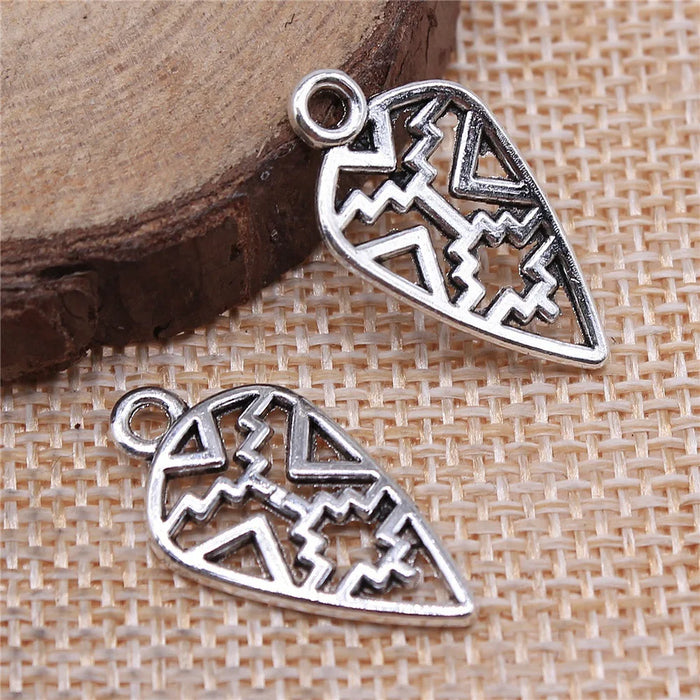 24x13mm 1.2g Antique Silver Zinc Alloy Geometric Hollow Pattern Charm Pendant for DIY Garment Decor