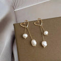 14K Gold Plated Baroque Freshwater Pearl Heart Geometric Tassel Stud Earrings