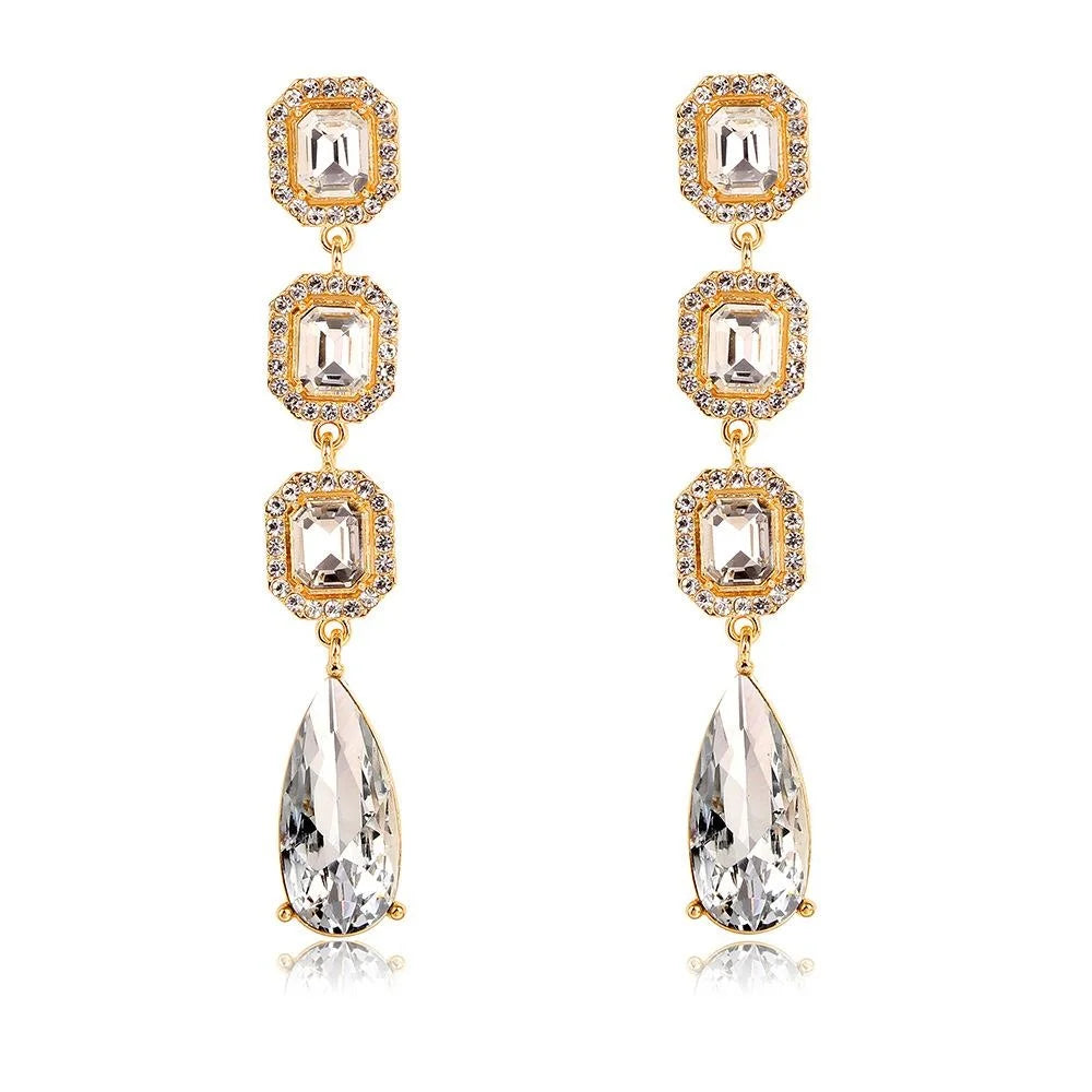 Luxury Green Crystal Rhinestone Drop Earrings Gold Tone Bridal Dangle Earrings For Wedding Party Gift