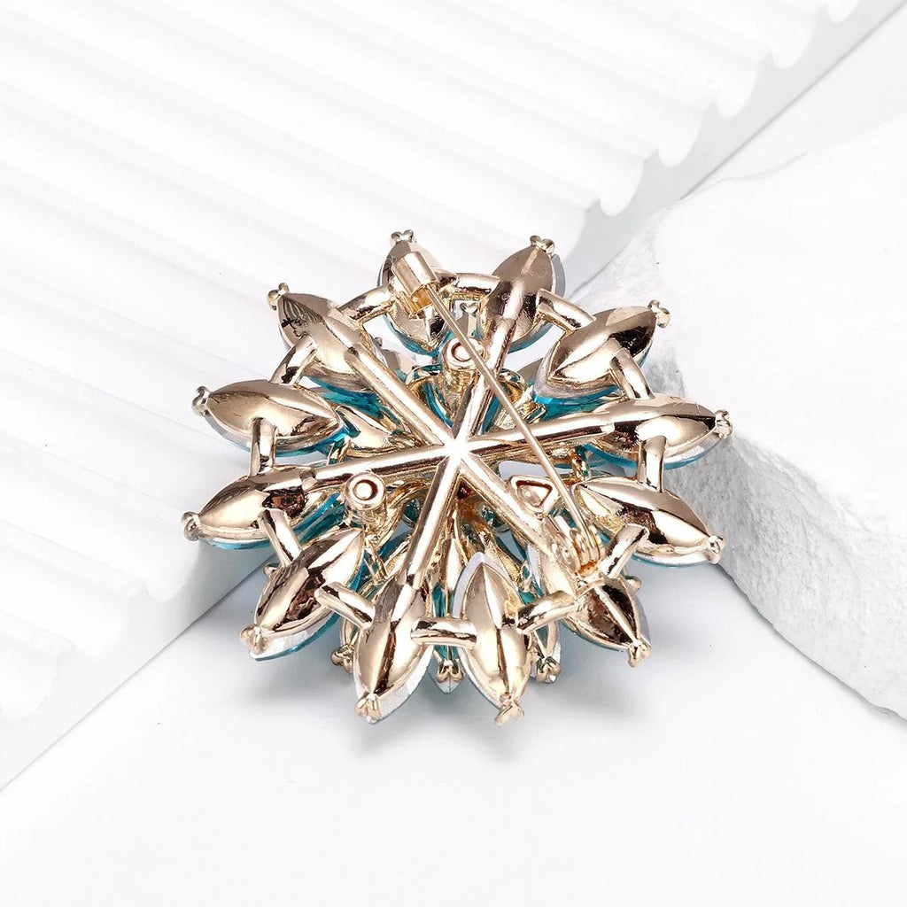 Luxury Blue Crystal Rhinestone Snow Lotus Flower Brooch, Elegant Layered Lapel Pin Corsage Suit Accessory Gift