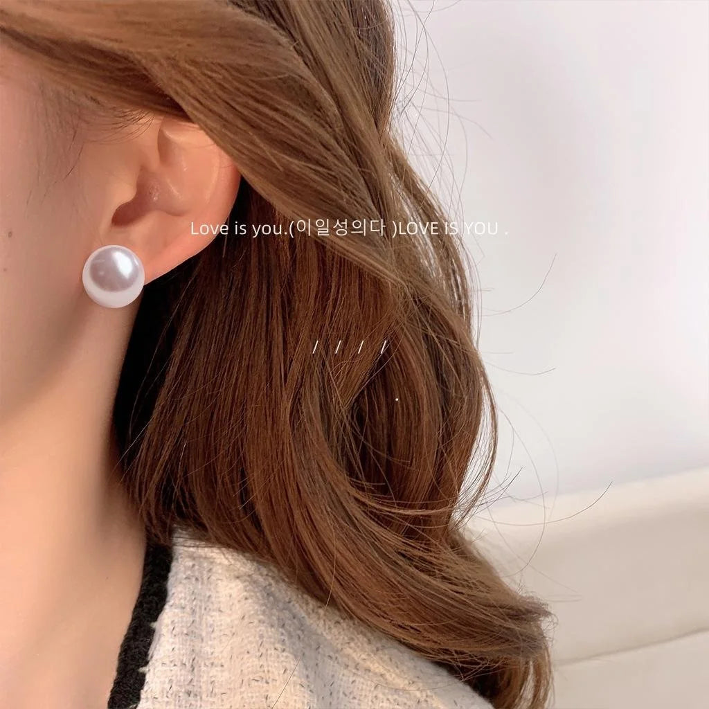 Minimalist Round Glass Pearl Stud Earrings With Silver Plated Pins Light Luxury Jewelry