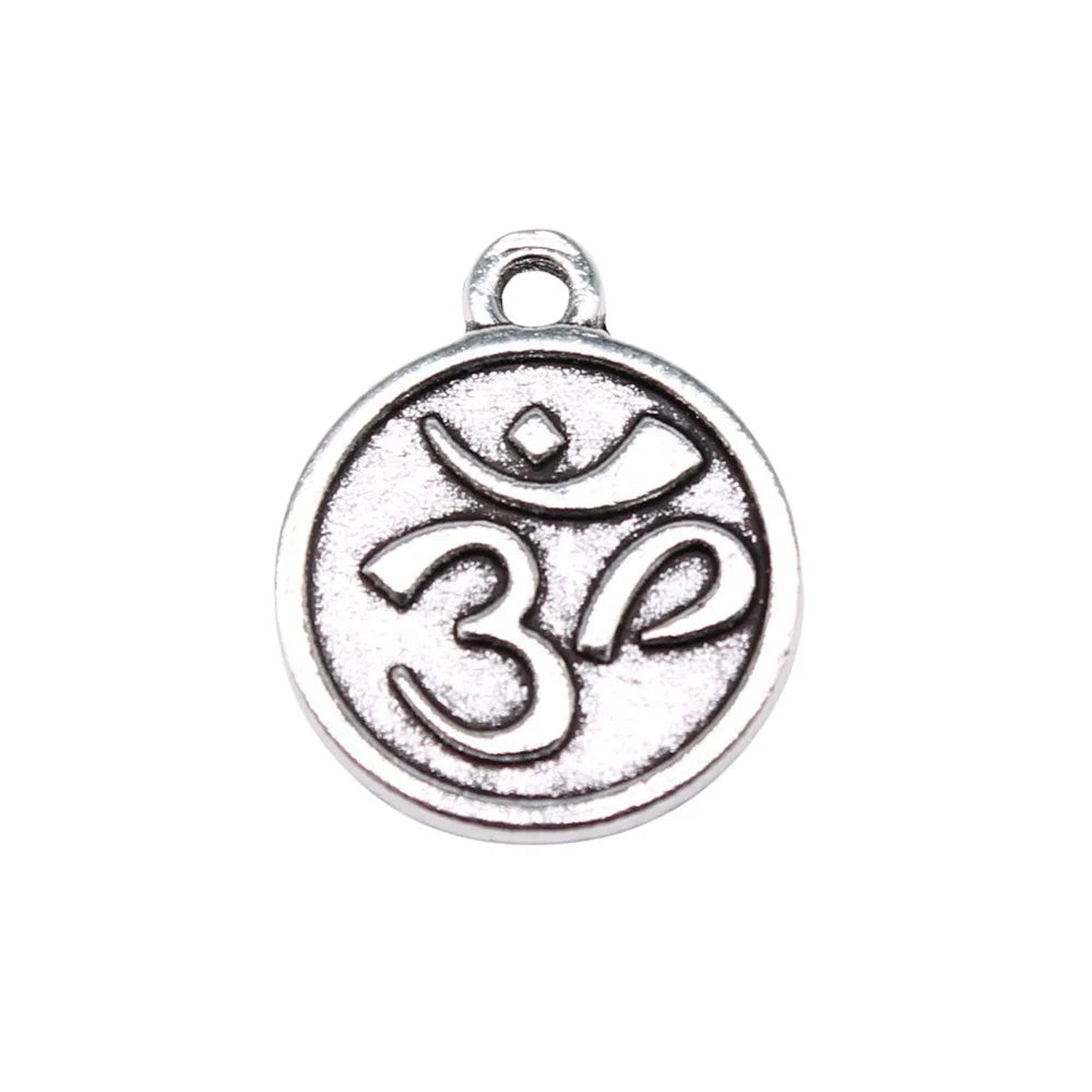 15x18mm 1.8g Antique Silver Zinc Alloy OM Symbol Tag Double Sided Charm Pendant for DIY Necklace Bracelet Jewelry