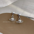 Sweet Cool Silver Tone Metal Planet Geometric Stud Earrings Style Minimalist Ear Jewelry